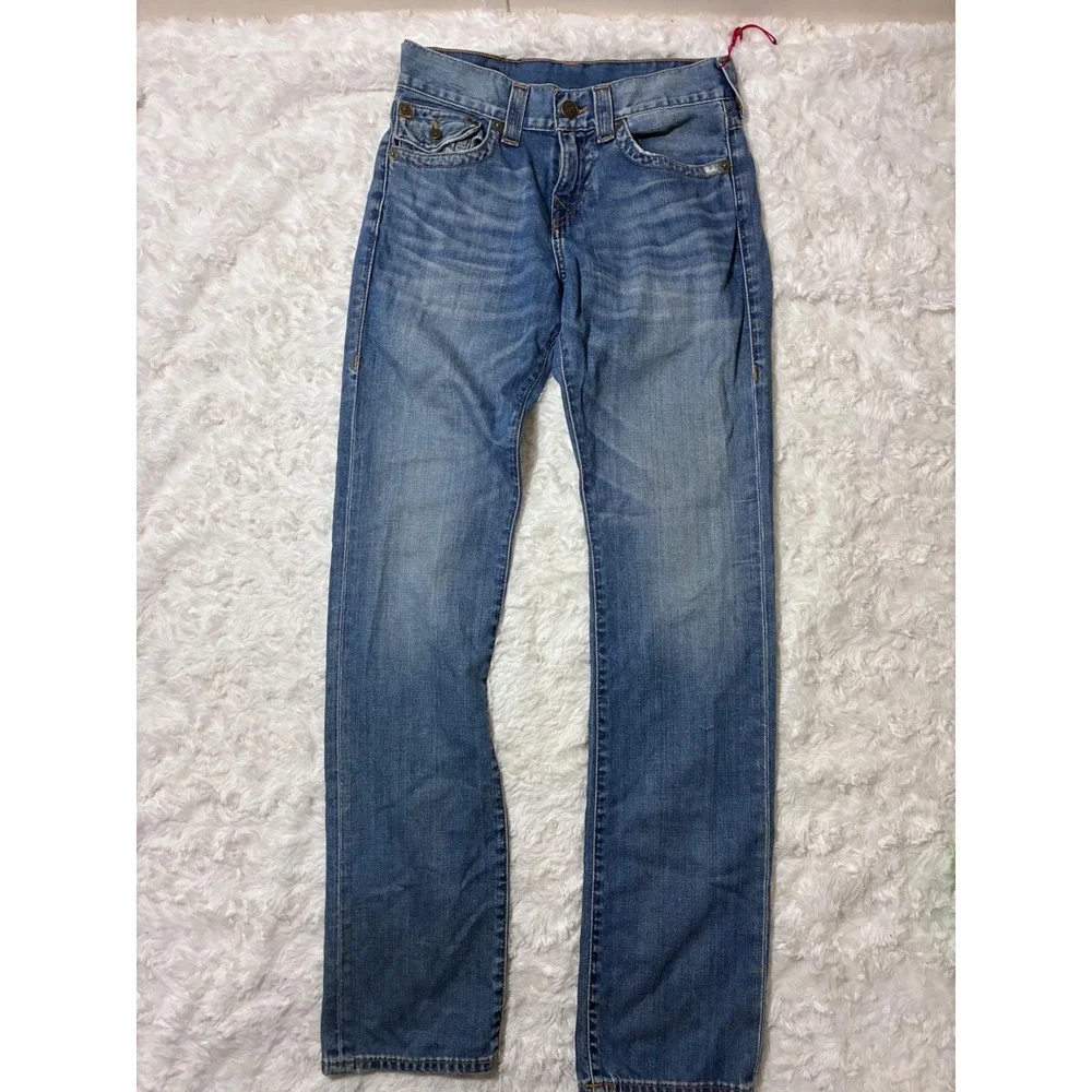 True Religion Ricky Relaxed Straight Leg Jeans Mens 28 Medium Wash Blue Denim